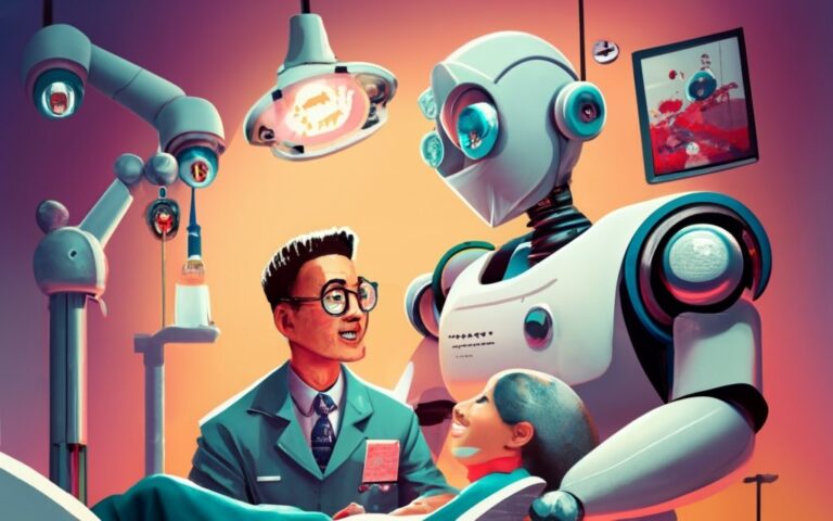 a_dentist_with_a_robot_treating_a_patent_illust